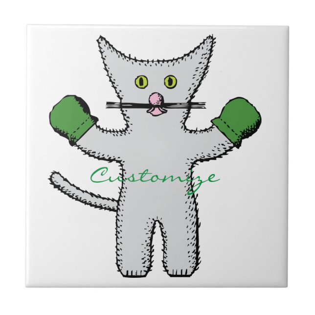 Boxing Kitten with Mittens Thunder_Cove Ceramic Tile (Front)