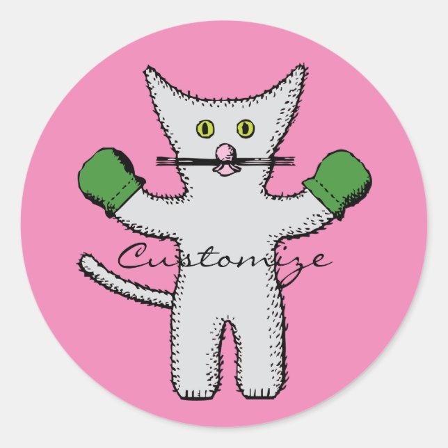 Boxing Kitten with Mittens Thunder_Cove Classic Round Sticker (Front)