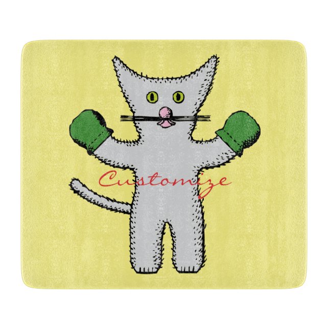 Boxing Kitten with Mittens Thunder_Cove Cutting Board (Front)