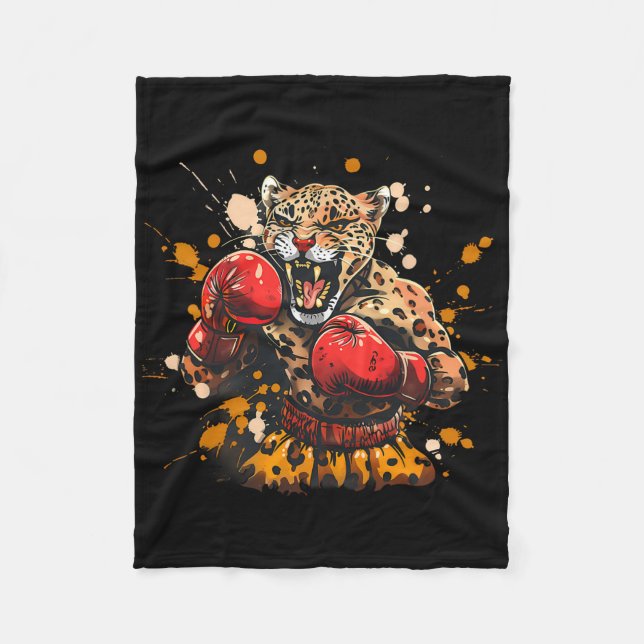 Boxing Leopard With Boxing Gloves Kickboxing Funny Fleece Blanket (Front)