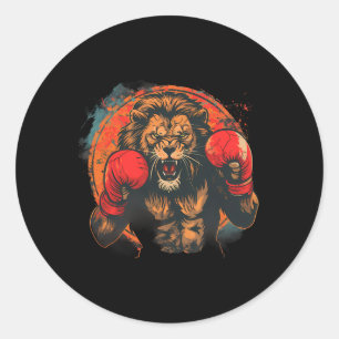 Boxing Lion Portrait Motif Wildlife Kickboxing Lov Classic Round Sticker