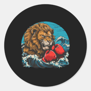 Boxing Lion Portrait Motif Wildlife Kickboxing Lov Classic Round Sticker