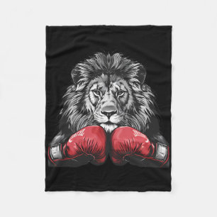 Boxing Lion Portrait Motif Wildlife Kickboxing Lov Fleece Blanket
