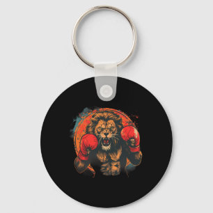 Boxing Lion Portrait Motif Wildlife Kickboxing Lov Key Ring