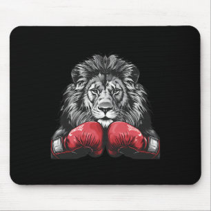 Boxing Lion Portrait Motif Wildlife Kickboxing Lov Mouse Pad