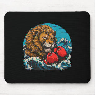 Boxing Lion Portrait Motif Wildlife Kickboxing Lov Mouse Pad