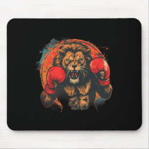 Boxing Lion Portrait Motif Wildlife Kickboxing Lov Mouse Pad