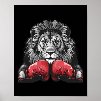Boxing Lion Portrait Motif Wildlife Kickboxing Lov Poster
