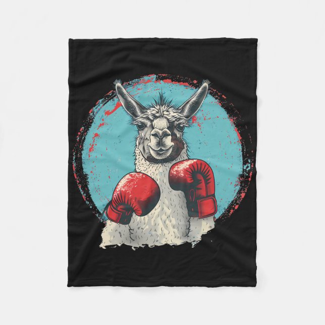 Boxing Llama With Boxing Gloves Kickboxing Funny B Fleece Blanket (Front)