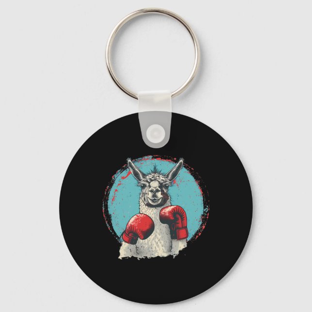 Boxing Llama With Boxing Gloves Kickboxing Funny B Key Ring (Front)
