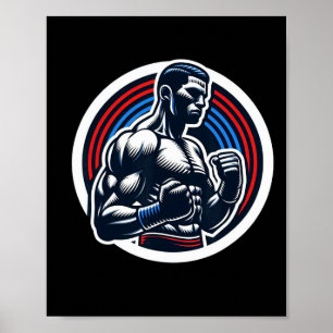 Boxing Logo Strong Boxer Black Red And Blue Silhou Poster