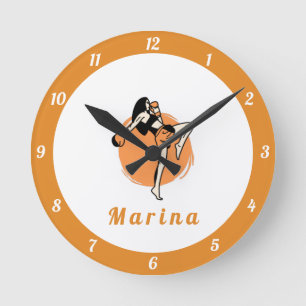 Boxing Martial Arts Girl Boxer Orange Kids Name    Round Clock