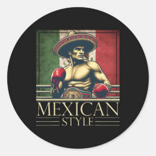 Boxing Mexico Mexican Vintage Style Boxing Flag Me Classic Round Sticker