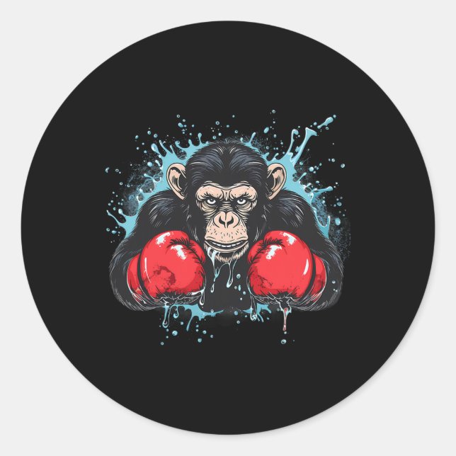Boxing Monkey Lover Boxing Gloves Kickboxing Funny Classic Round Sticker (Front)
