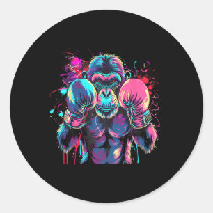 Boxing Monkey Lover Boxing Gloves Kickboxing Funny Classic Round Sticker