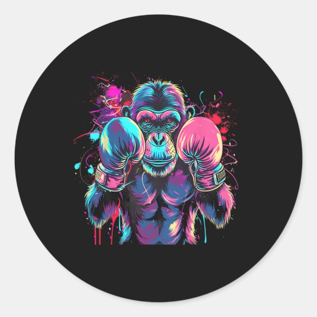 Boxing Monkey Lover Boxing Gloves Kickboxing Funny Classic Round Sticker (Front)