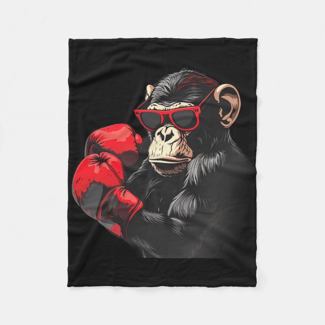 Boxing Monkey Lover Boxing Gloves Kickboxing Funny Fleece Blanket (Front)