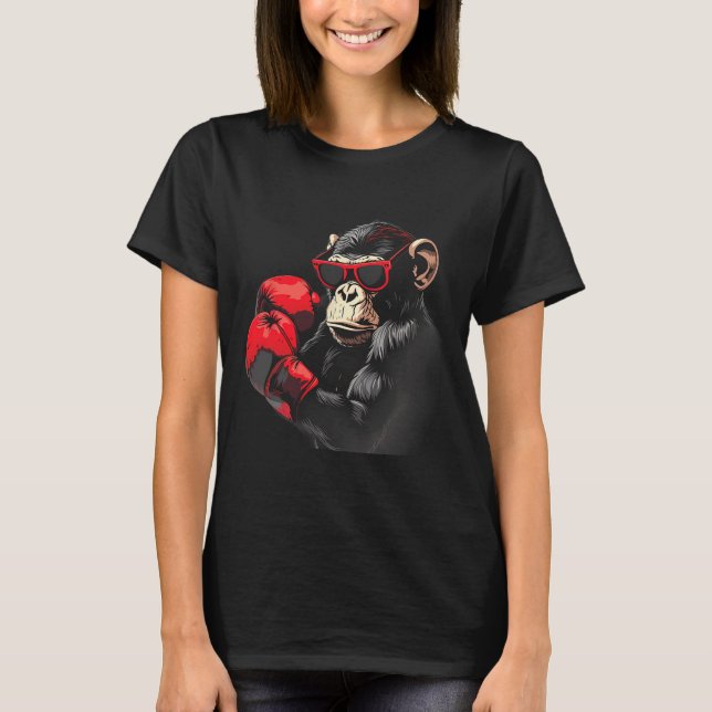 Boxing Monkey Lover Boxing Gloves Kickboxing Funny T-Shirt (Front)