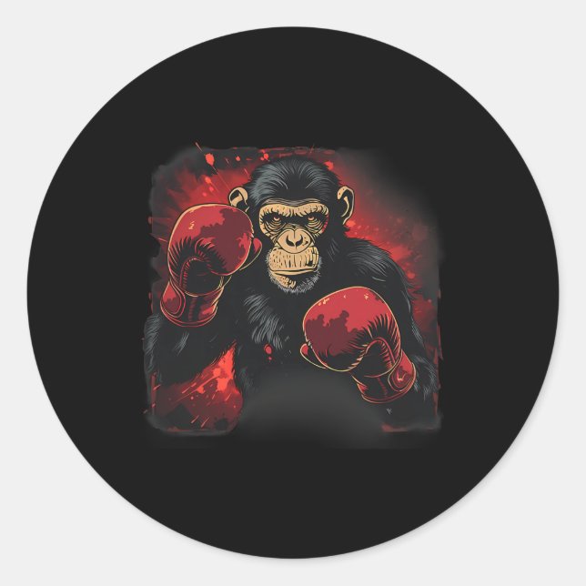 Boxing Monkey With Boxing Gloves Kickboxing Funny  Classic Round Sticker (Front)