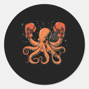 Boxing Octopus Lover Ocean Sea Creature Boxer Kick Classic Round Sticker