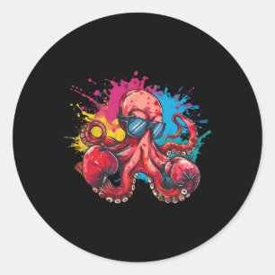 Boxing Octopus Lover Ocean Sea Creature Boxer Kick Classic Round Sticker