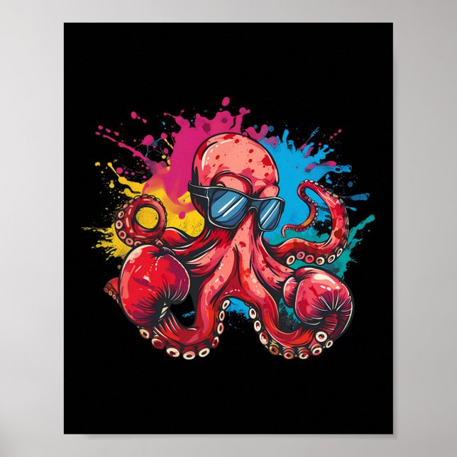 Boxing Octopus Lover Ocean Sea Creature Boxer Kick Poster (Front)