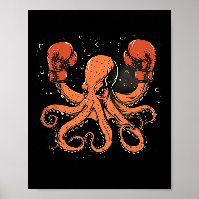 Boxing Octopus Lover Ocean Sea Creature Boxer Kick Poster (Front)