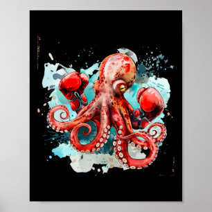 Boxing Octopus Lover Ocean Sea Creature Boxer Kick Poster