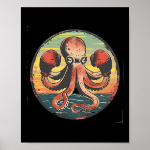 Boxing Octopus Lover Ocean Sea Creature Boxer Kick Poster