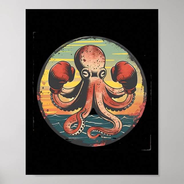 Boxing Octopus Lover Ocean Sea Creature Boxer Kick Poster (Front)