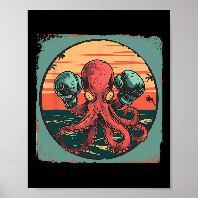 Boxing Octopus Lover Ocean Sea Creature Boxer Kick Poster (Front)