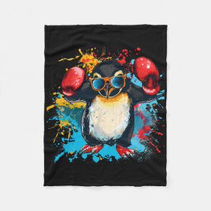 Boxing Penguin With Boxing Gloves Kickboxing Funny Fleece Blanket