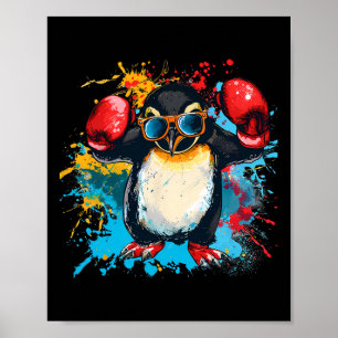 Boxing Penguin With Boxing Gloves Kickboxing Funny Poster