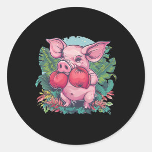 Boxing Pig With Boxing Gloves Kickboxing Funny Box Classic Round Sticker