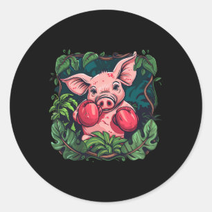 Boxing Pig With Boxing Gloves Kickboxing Funny Box Classic Round Sticker