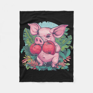 Boxing Pig With Boxing Gloves Kickboxing Funny Box Fleece Blanket