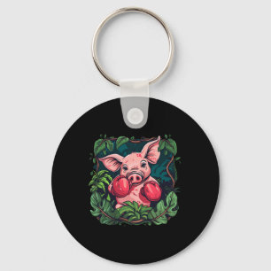 Boxing Pig With Boxing Gloves Kickboxing Funny Box Key Ring
