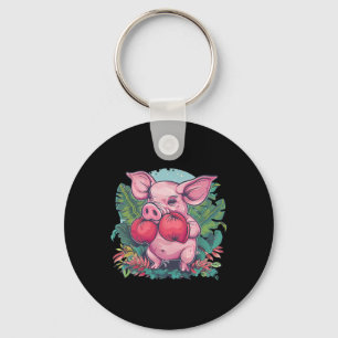Boxing Pig With Boxing Gloves Kickboxing Funny Box Key Ring