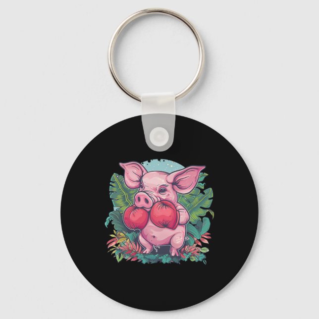 Boxing Pig With Boxing Gloves Kickboxing Funny Box Key Ring (Front)