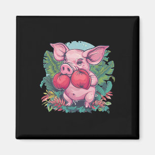Boxing Pig With Boxing Gloves Kickboxing Funny Box Magnet