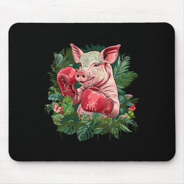 Boxing Pig With Boxing Gloves Kickboxing Funny Box Mouse Pad (Front)