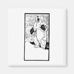 Boxing Polar Bear Fighting Glol Warming Funny Magnet