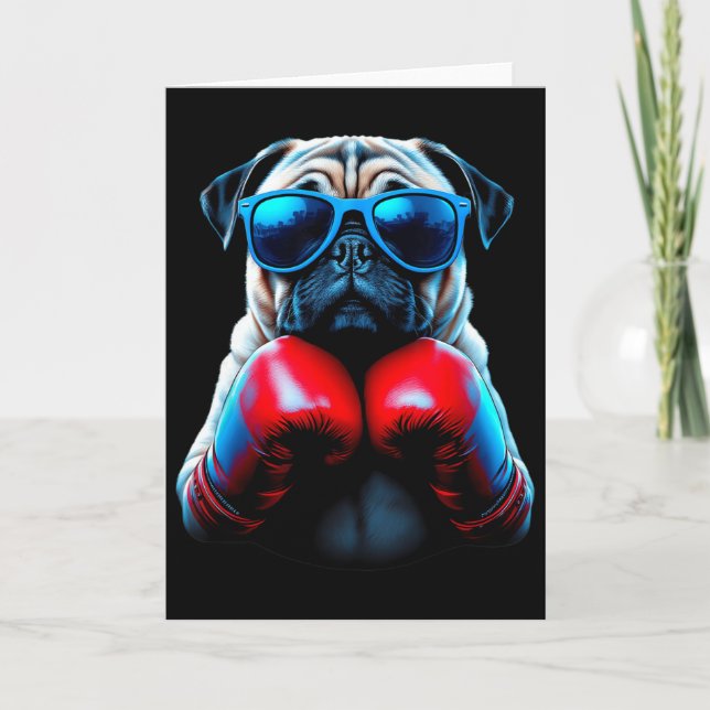 Boxing Pug Dog Kickboxing Cool  Card (Front)