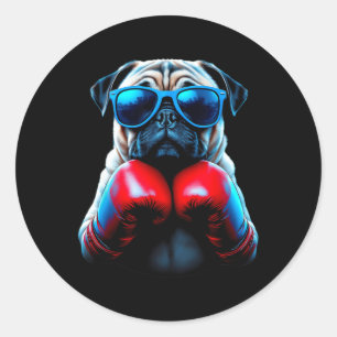 Boxing Pug Dog Kickboxing Cool  Classic Round Sticker