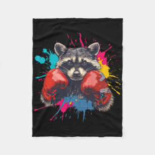 Boxing Raccoon With Boxing Gloves Kickboxing Funny Fleece Blanket