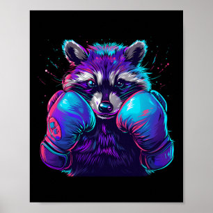 Boxing Raccoon With Boxing Gloves Kickboxing Funny Poster