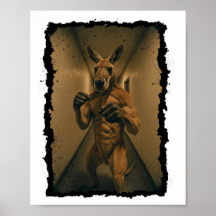 Boxing Retro Kangaroo Standing In The Hallway Fun  Poster