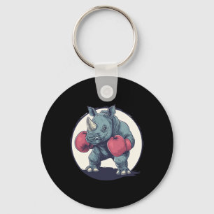 Boxing Rhino With Red Boxing Gloves Key Ring