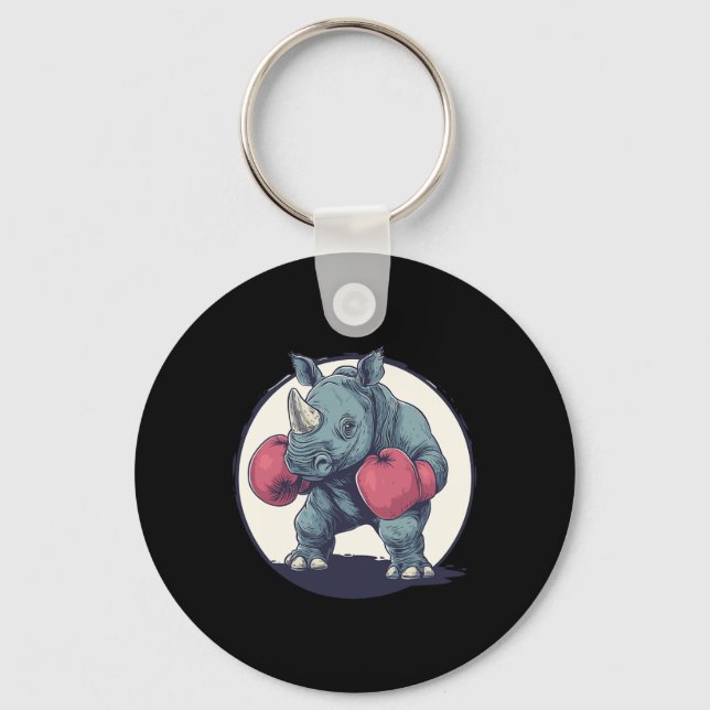 Boxing Rhino With Red Boxing Gloves  Key Ring (Front)