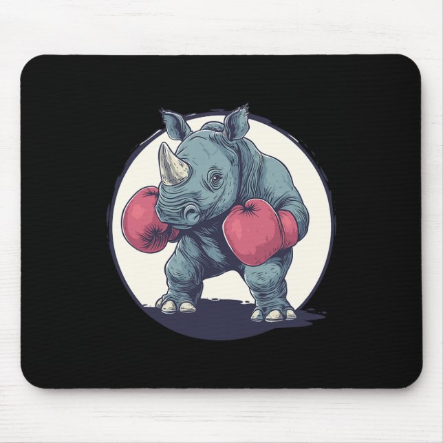 Boxing Rhino With Red Boxing Gloves  Mouse Pad (Front)